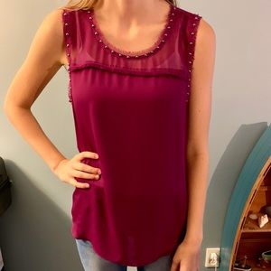 Fuchsia tank/blouse with studded neckline